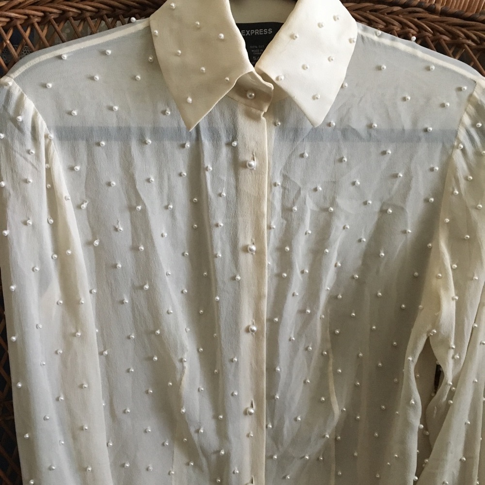 Ivory pearl button up delicate vintage elegant top